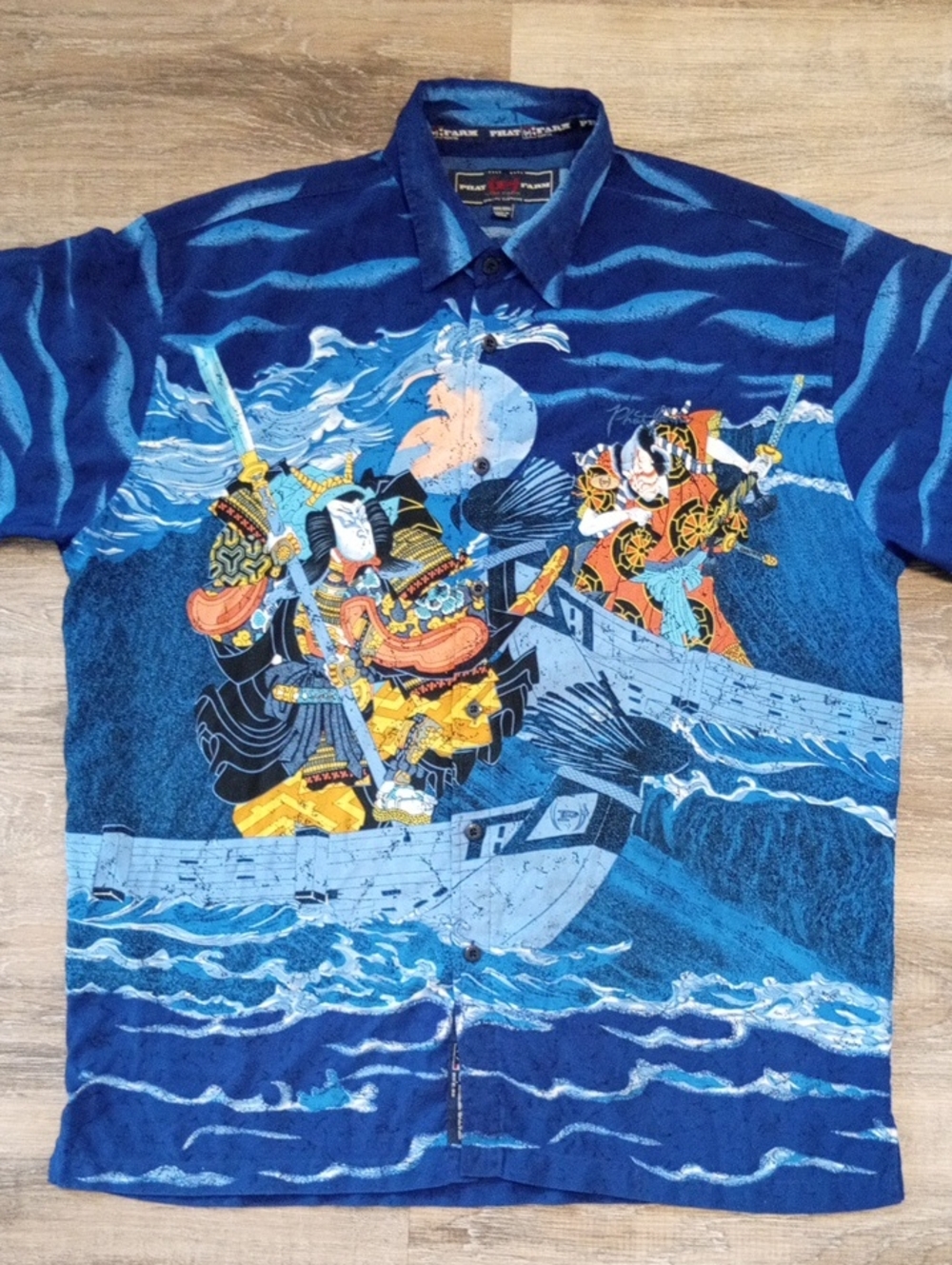 Phat Farm Blue Samurai Graphic Short Sleeve Shirt Size XXXL